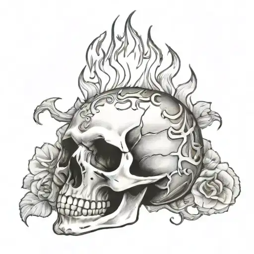 Human Skull With Fire