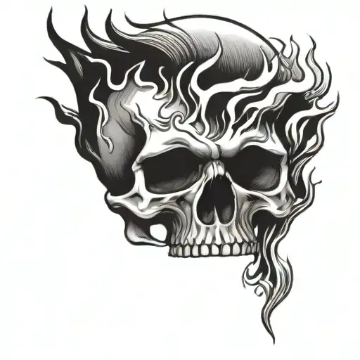 Human Skull With Fire
