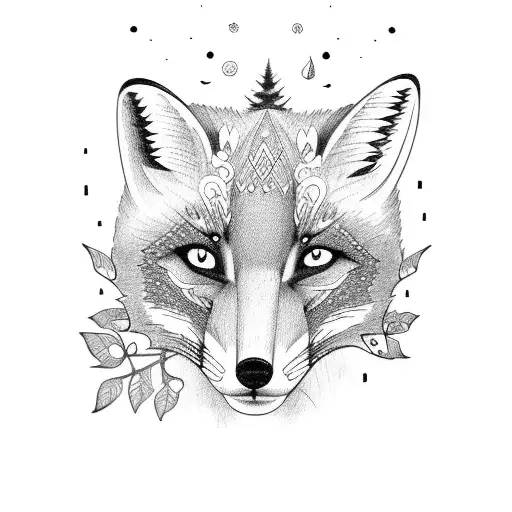 A Sketch-style Tattoo Of A Curious Fox Peering Out From Behind A Tree