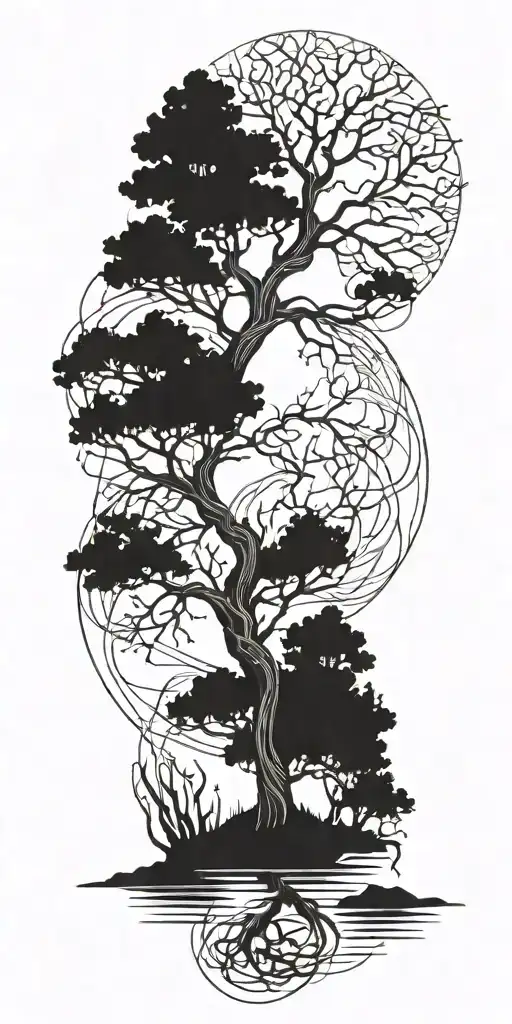 Twisted Intertwined Tree Intertwined Branches Reflection In Water