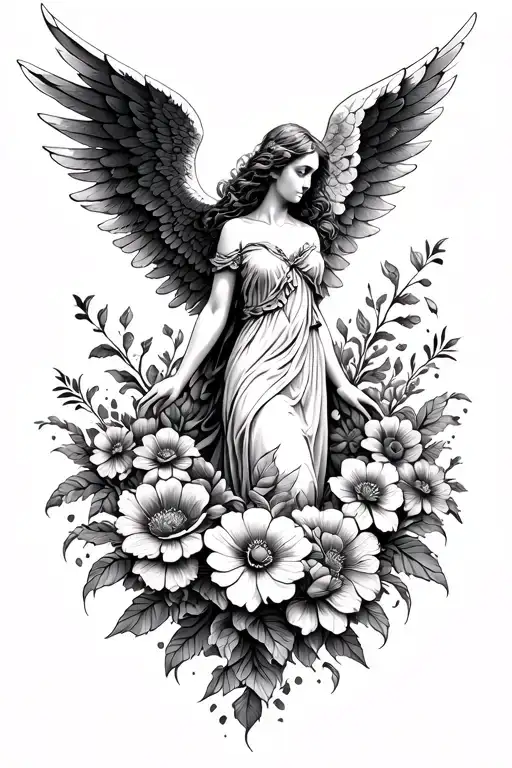 An Angel With Wings Made Entirely Of Flowers Intertwined