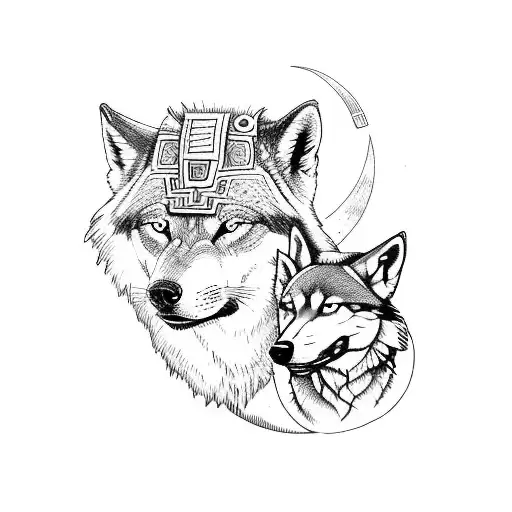 Mayan Warrior With A Wolf Companion