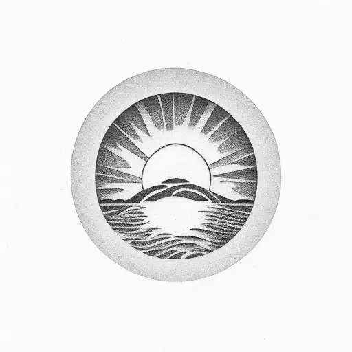 A Beach Scene With A Camera Lens As The Sun