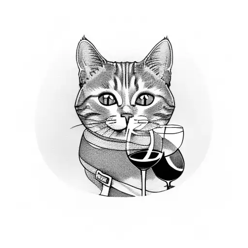 A Cat And A Glass Of Wine