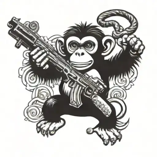 Cartoon Monkey With 2 Ak47s