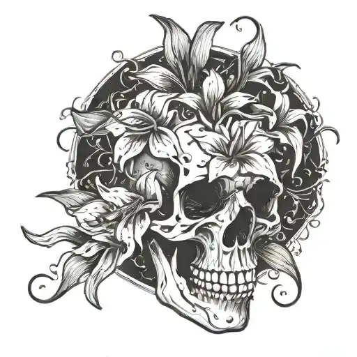 Skull And Stargazer Lilies Scattered Throughout