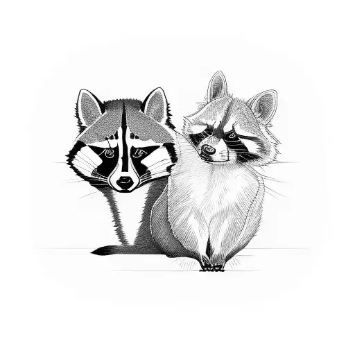 Line Art Tattoo Of Raccoon And Cat