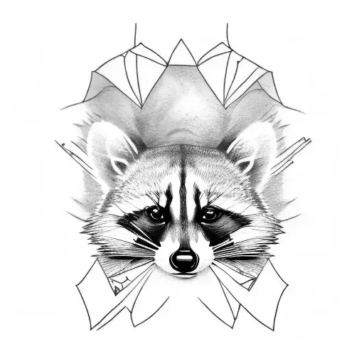 Line Art Tattoo Of Raccoon And Cat Touching With Noses