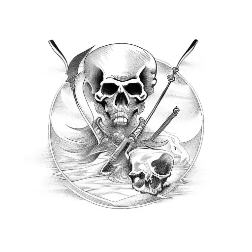 Death With A Scythe With Holding A Sandglass Watches In Black And White Agressive St