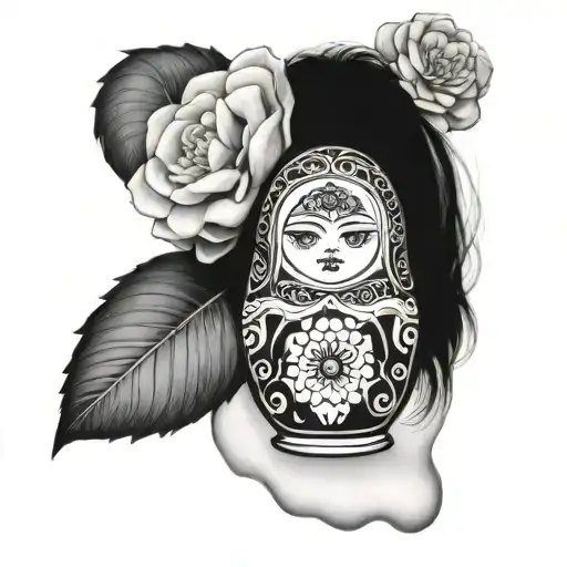 A Detailed Portrait Of A Russian Matryoshka Doll On The Upper Arm