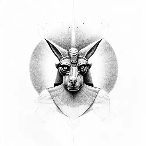 Anubis God Face Big And Powerful Black And White Drawing