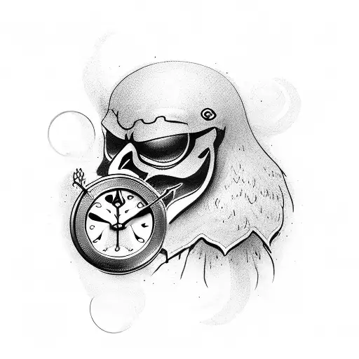 Crow With Grim Reaper And Clock