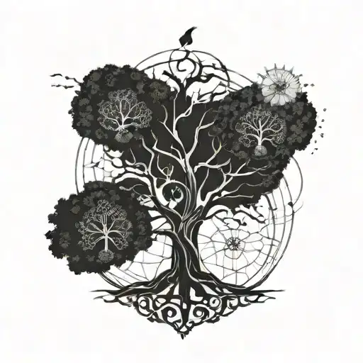 A Tree Of Life Design Intertwined With Mathematical Equations And Philosophical Quotes