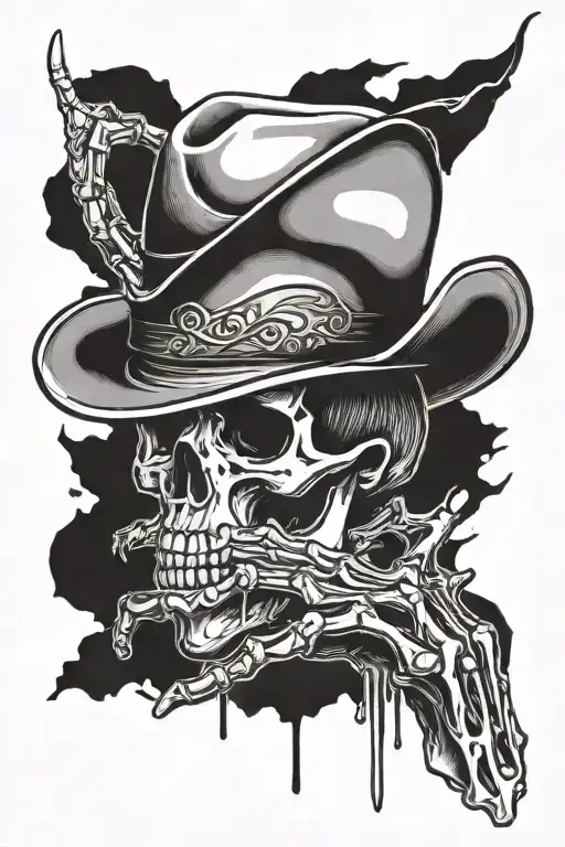 Skeleton Hand Tipping Down Cowboy Hat