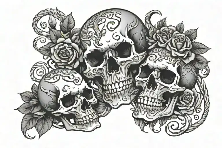 Skulls And Roses With A Snake Intertwined