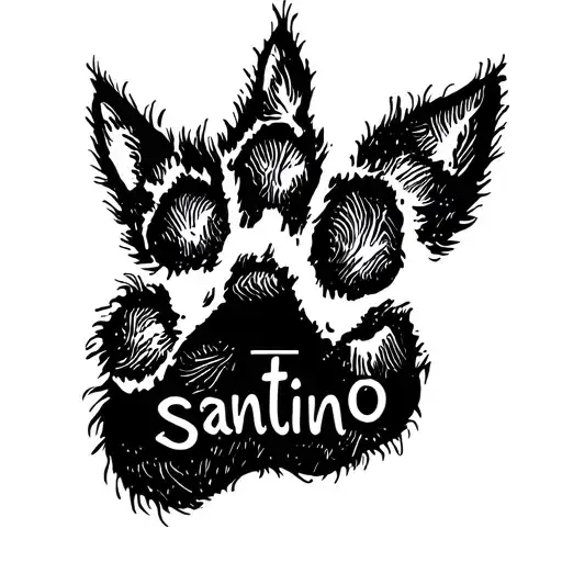 Cat Paw Print With The Name Santino Under The Paw Print