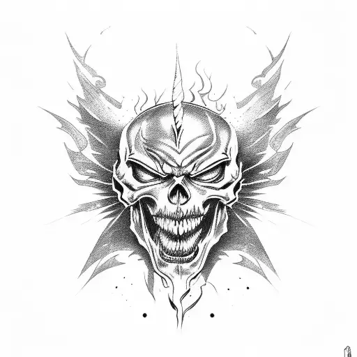 Burning Skull Wearing Broken Oni Mask