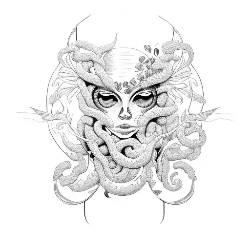 Medusa With Moth Flowers Moon