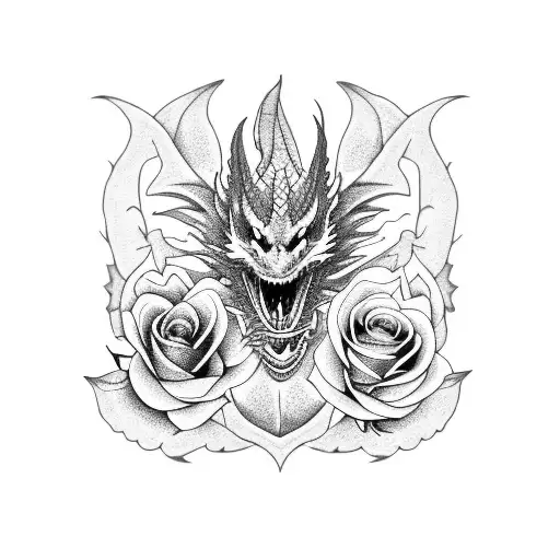 Dragon And Roses