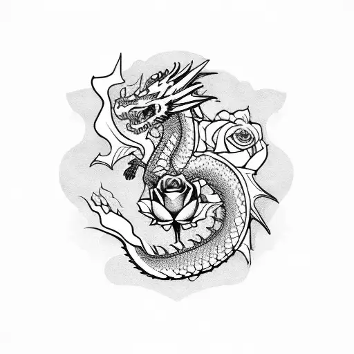 Dragon And Roses
