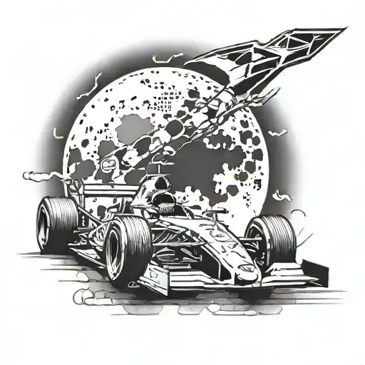 A Sleek Formula 1 Car Racing Under A Full Moon