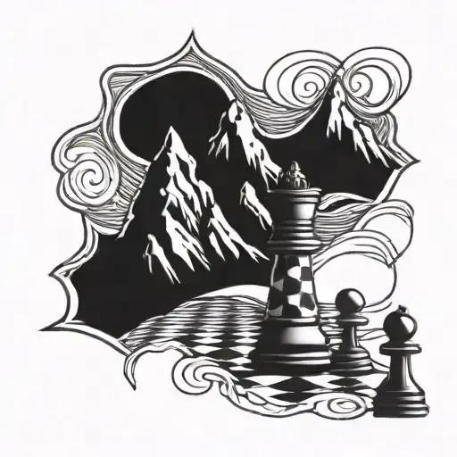 Mountain Range With A Chess Piece