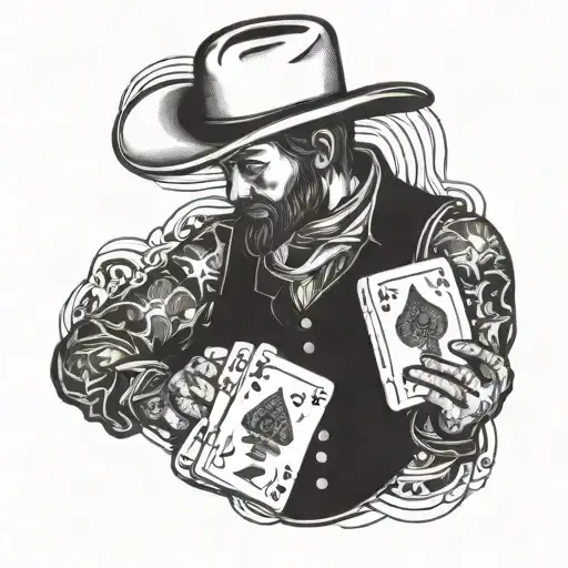 1900'S Cowboy Holding Playing Cards