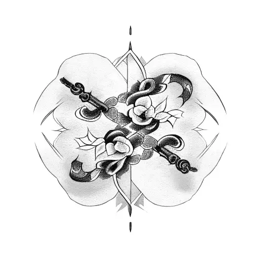 2 Katanas In A Cross Formation With A Rose Vine