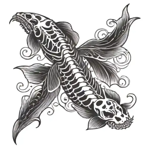 Skeleton And Koi Fish