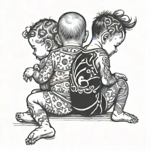 Three Babies Sitting Back View Black And White