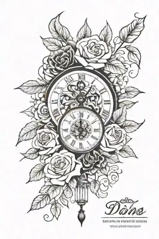 Big Clock Surrounded By Roses With The Dates 1-29-00 8-10-01 07-23-03