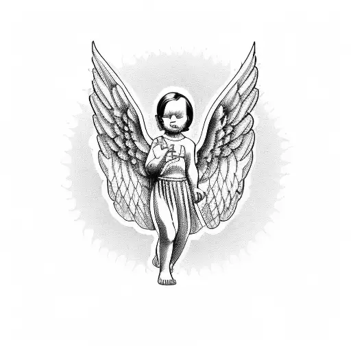 Baby Angel With Wings Holding A Vase That Pours Out Water