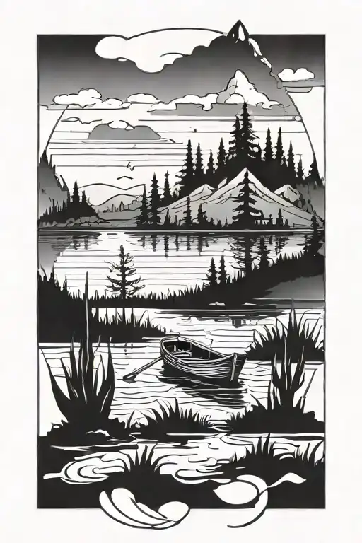 Lake With Boat Fishing