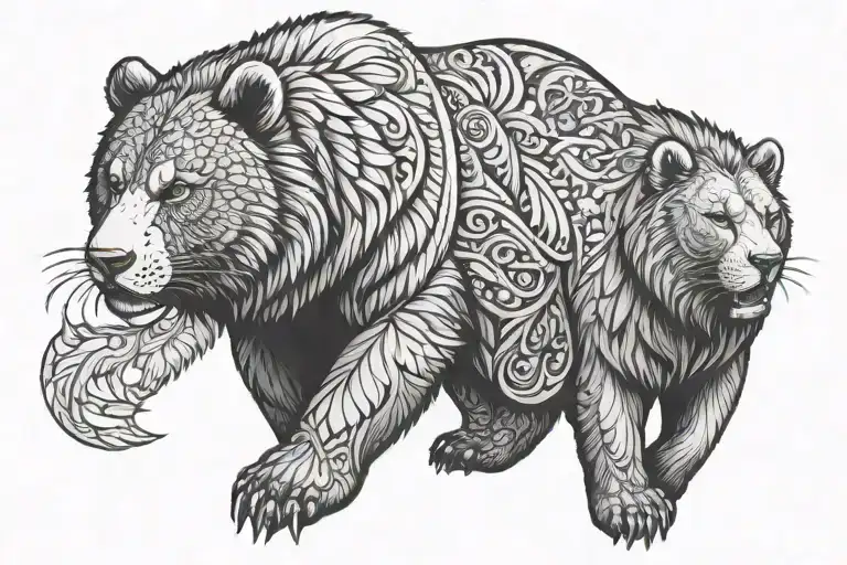 Bear And Lion Hugging