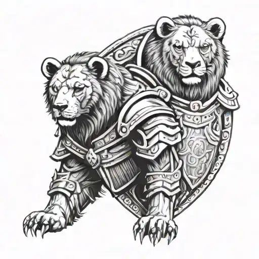 Bear And Lion On A Coat Of Armor Stamp