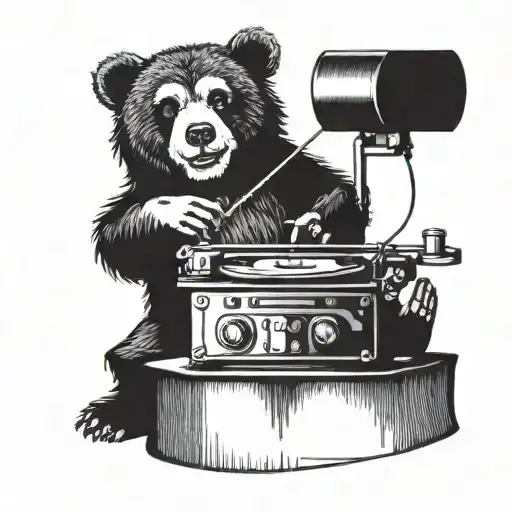 A Bear Dj Spinning Records On A Music Box Turntable