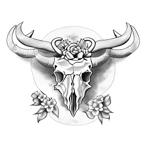 Bull Skull And Flowers
