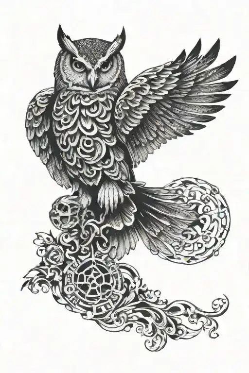 Flying Owl With Skull