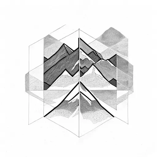 A Sketch-style Tattoo Of A Triangular Mountain Range With A Hidden Fibonacci Sequence