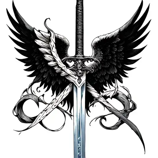 Angle Wings With A Sword Intertwined