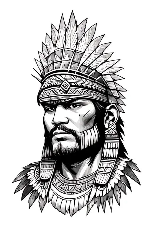 Male Aztec Warrior Head With Headpiece