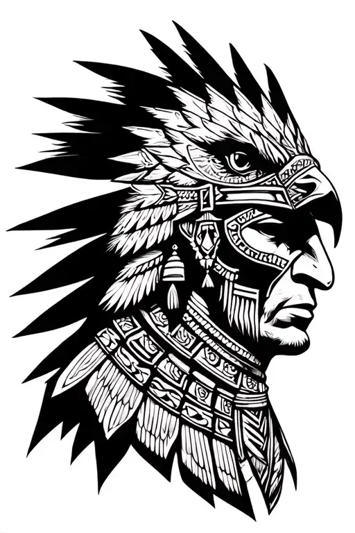 Male Aztec Warrior Head With Eagle Headpiece