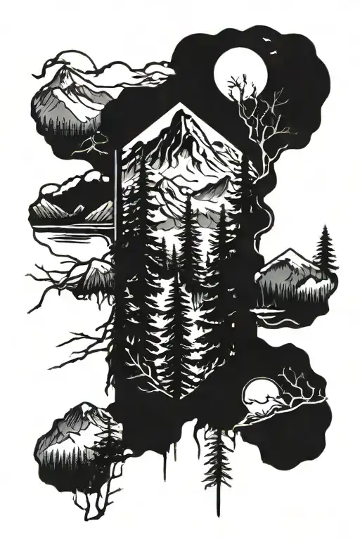 Fir Forrest With Mountains Gothic Dark Dense