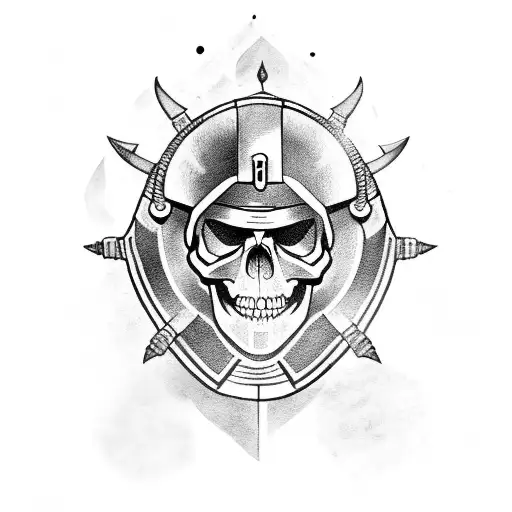 A Skull Wearing A Spartan Helmet Holding A Gun