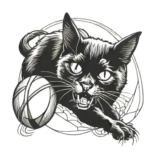 Black Cat And Rugby Ball