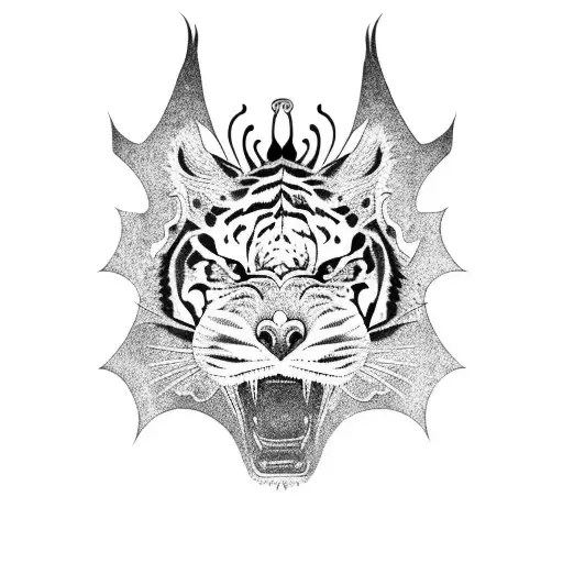 Dragon With Tiger Oriental In Vertical