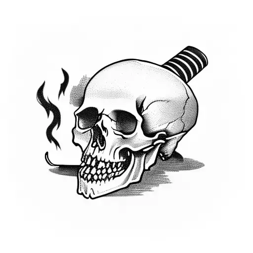 Skull With Hat Is Cigarette Smoking