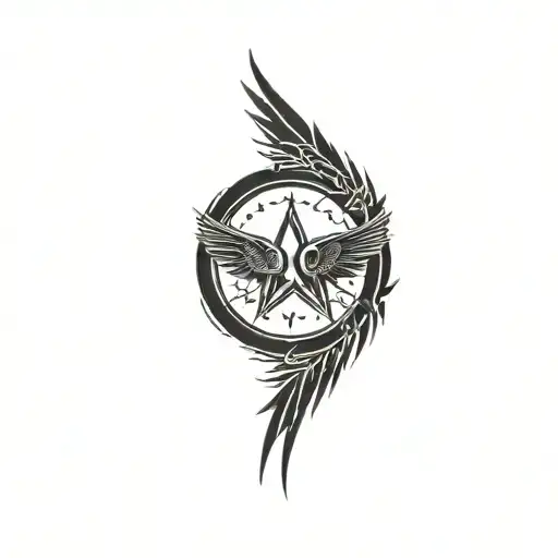A Circle That Includes 2 Wings And A Star Surrounded And Filled By Celtic And Tribal Symbols