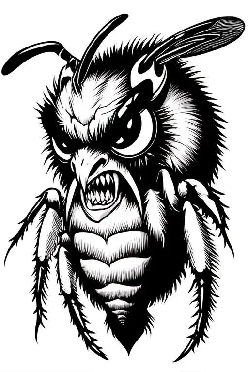 Angry Hornet Line Drawing