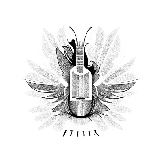 Acoustic Guitar With Phoenix In Background